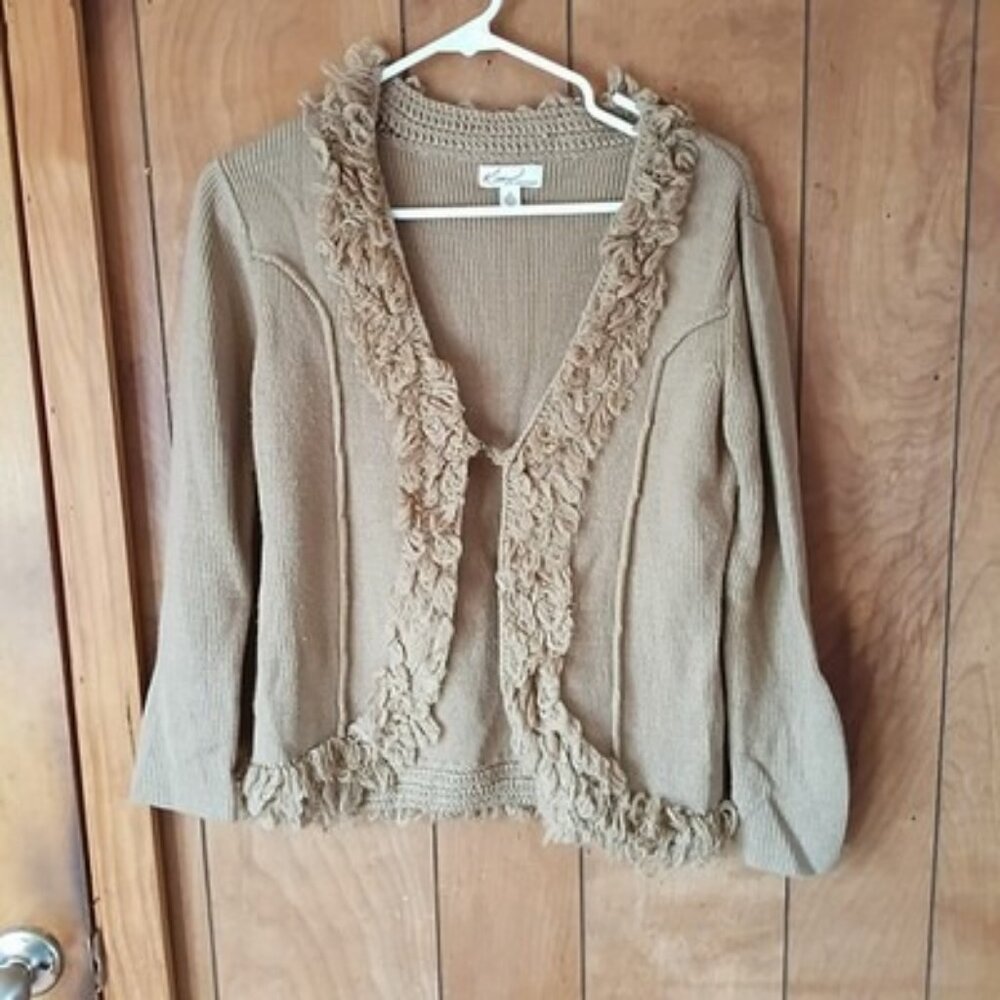 Kim Rogers Women’s S Brown Ruffle Trim Open Front Cardigan Sweater
